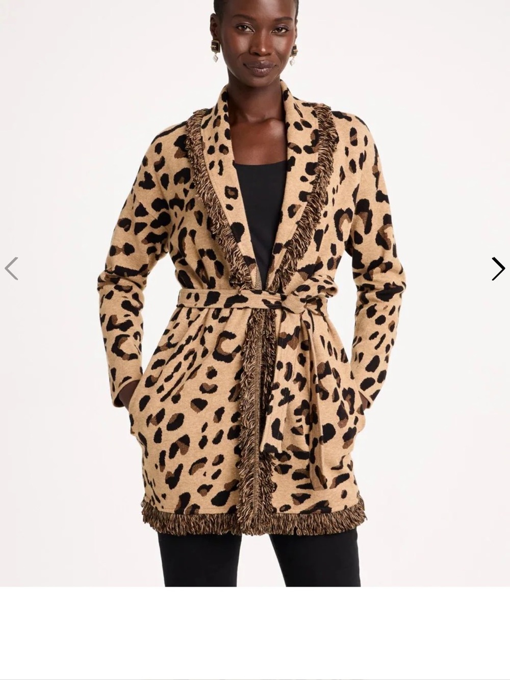 NWT- Chico's Leopard-Print Tie-Waist Cardigan - Beige & Black